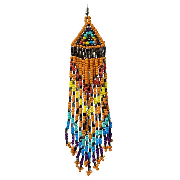 Handmade Native-Inspired Beaded Dangle Earrings Multicolor Fringe Boho Festival - Picture 3 of 8